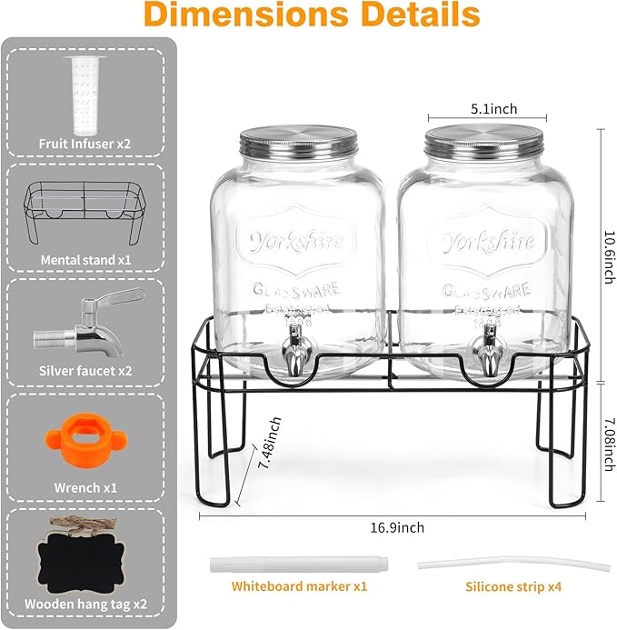1.6 Gallon Glass Drink dispenser, Lemonade Dispenser - Image 2