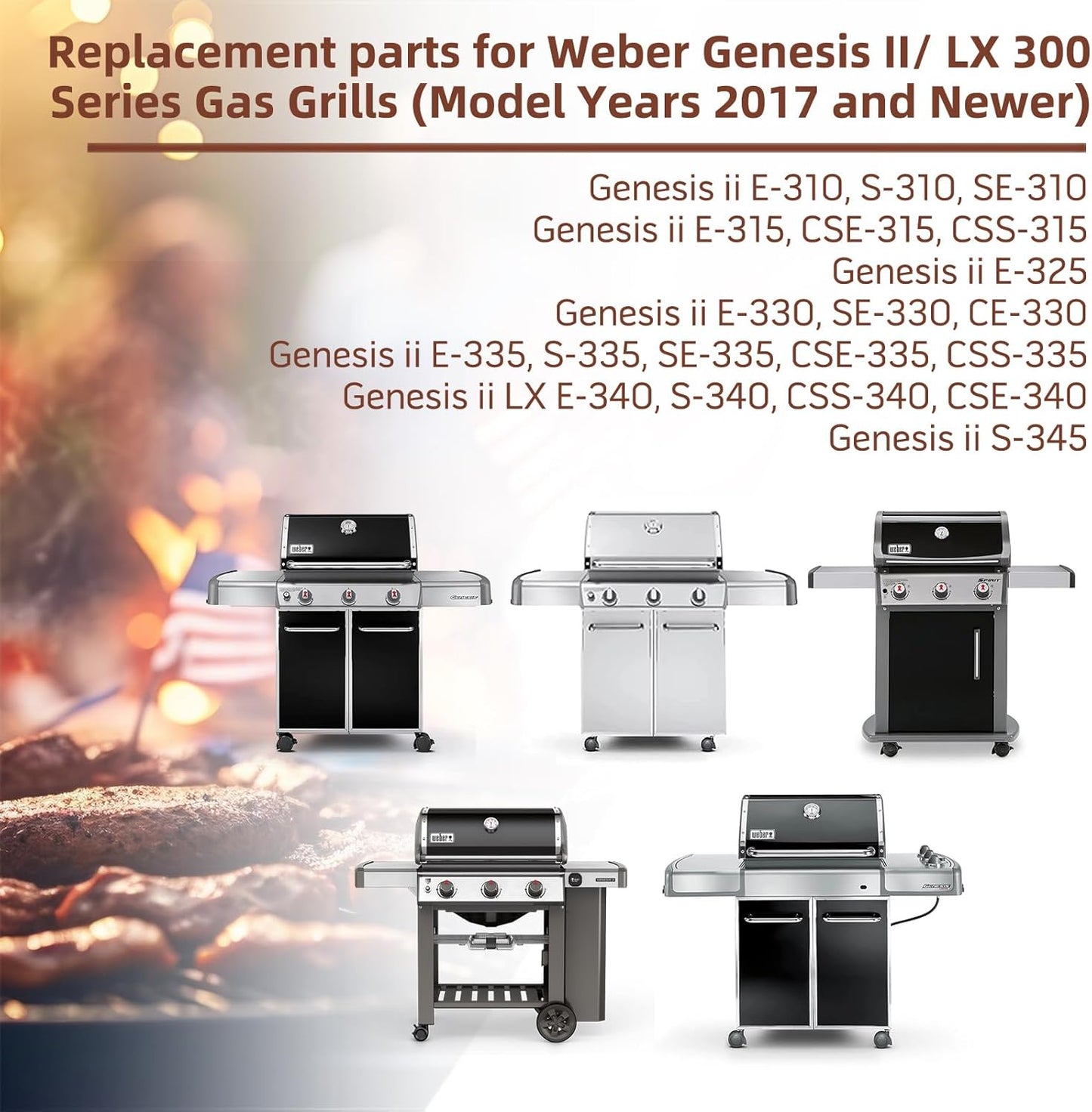 Stainless Steel 66095 Grill Grates 66032 Flavorizer Bars for Weber Genesis 2 Grill Parts 66795 Heat Deflector for Weber Genesis ii E-310 E-315 E-335 S-335 300 Series GS4 Replacement Parts