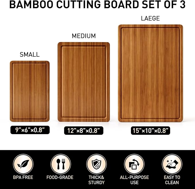 3 Pack Bamboo Cutting Board Set - Image 4