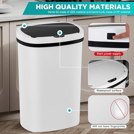 PayLessHere | 13 Gallon Plastic Trash Can | White | Automatic Touchless Lid - Image 4