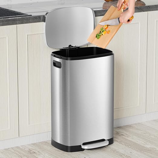 KdbK 13 Gallon Trash Can with Lid, 50L Fingerprint Proof Stainless Steel - Image 2