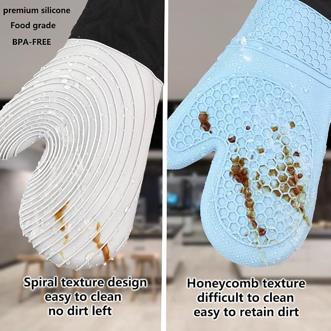Silicone Oven Mitts-13.6 in Extended Oven Mitts Heat Resistant 500F, Oven Gloves - Image 2