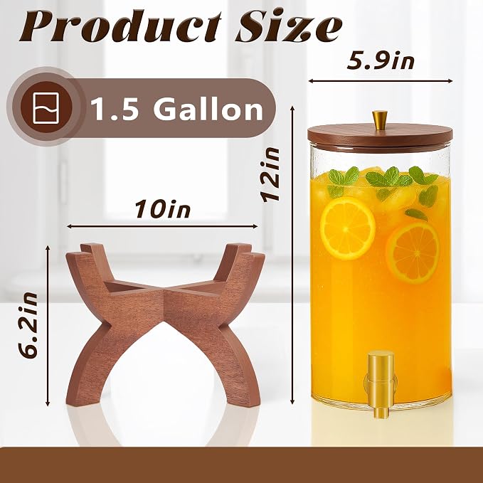 Glass Drink Dispenser, 1.5 Gallon Beverage Dispenser - Image 3