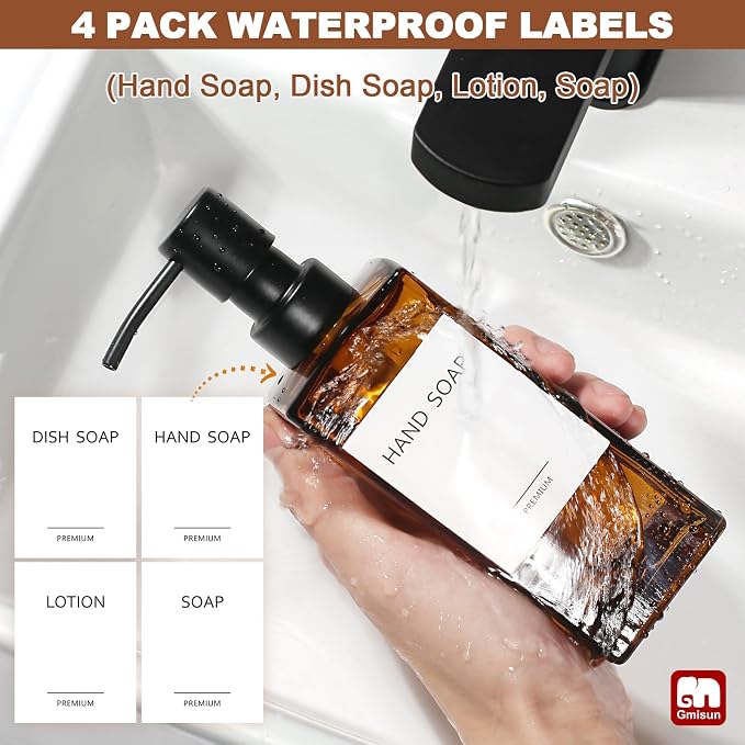 GMISUN Amber Glass Soap Dispenser, 2 Pack Hand Soap Dispenser Bathroom - Image 4