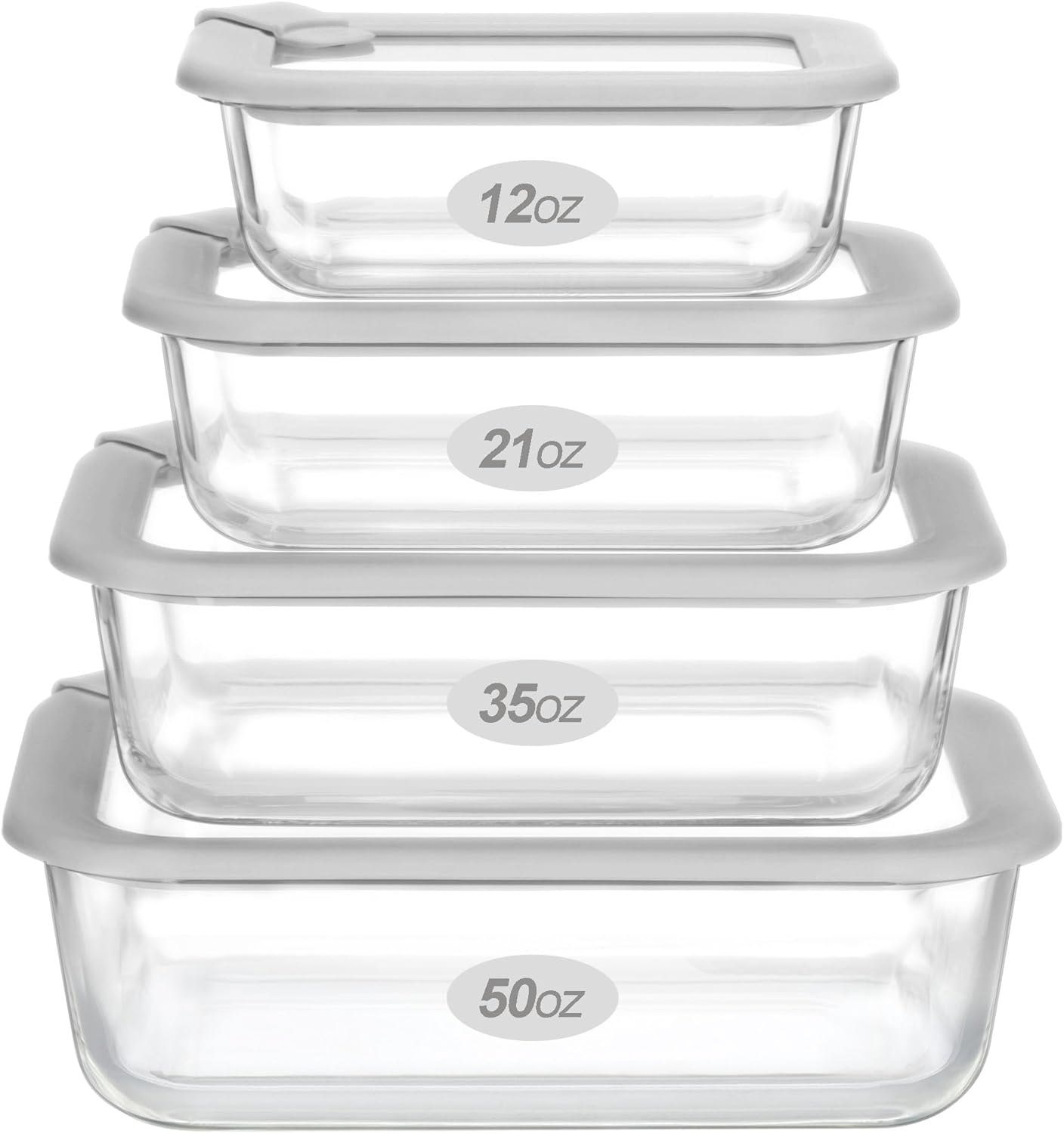 Glass Food Containers with Glass Lid, Microwave Safe Food Storage Container Set, 4 Pack, Airtight Storage Set with Leak Proof Lids, Meal Prep Containers