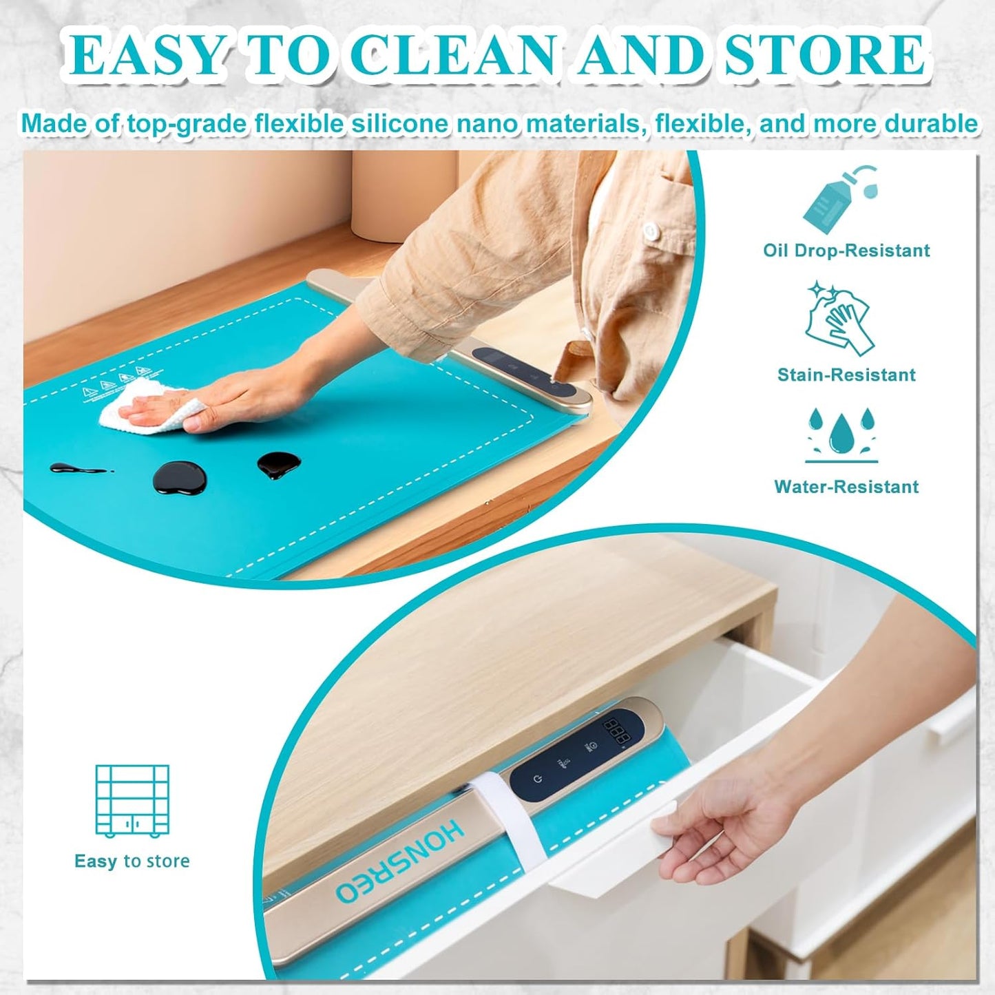 Electric Warming Tray, Silicone Heating Mat with 6 Temperature Modes and 6 Timer Settings Auto Shut-Off, Portable Foldable Roll Up Food Warmer Pad for Parties Gatherings, Home Everyday Use