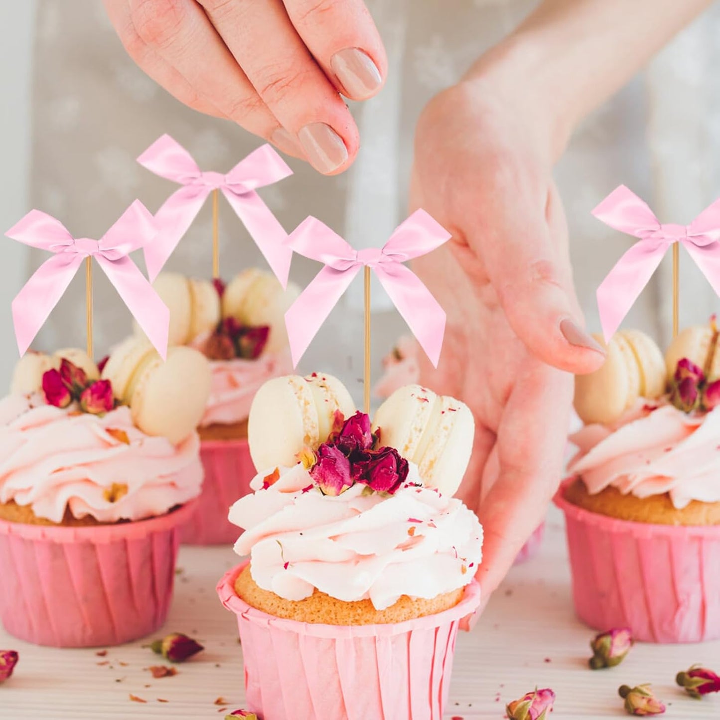 Pink Bow Cupcake Toppers, 40 Pcs Bow Cake Topper Birthday Decorations Bowknot Cupcake Picks for Coquette Theme Party Decoration Bachelorette Bridal Engagement Wedding Baby Shower Party Decor
