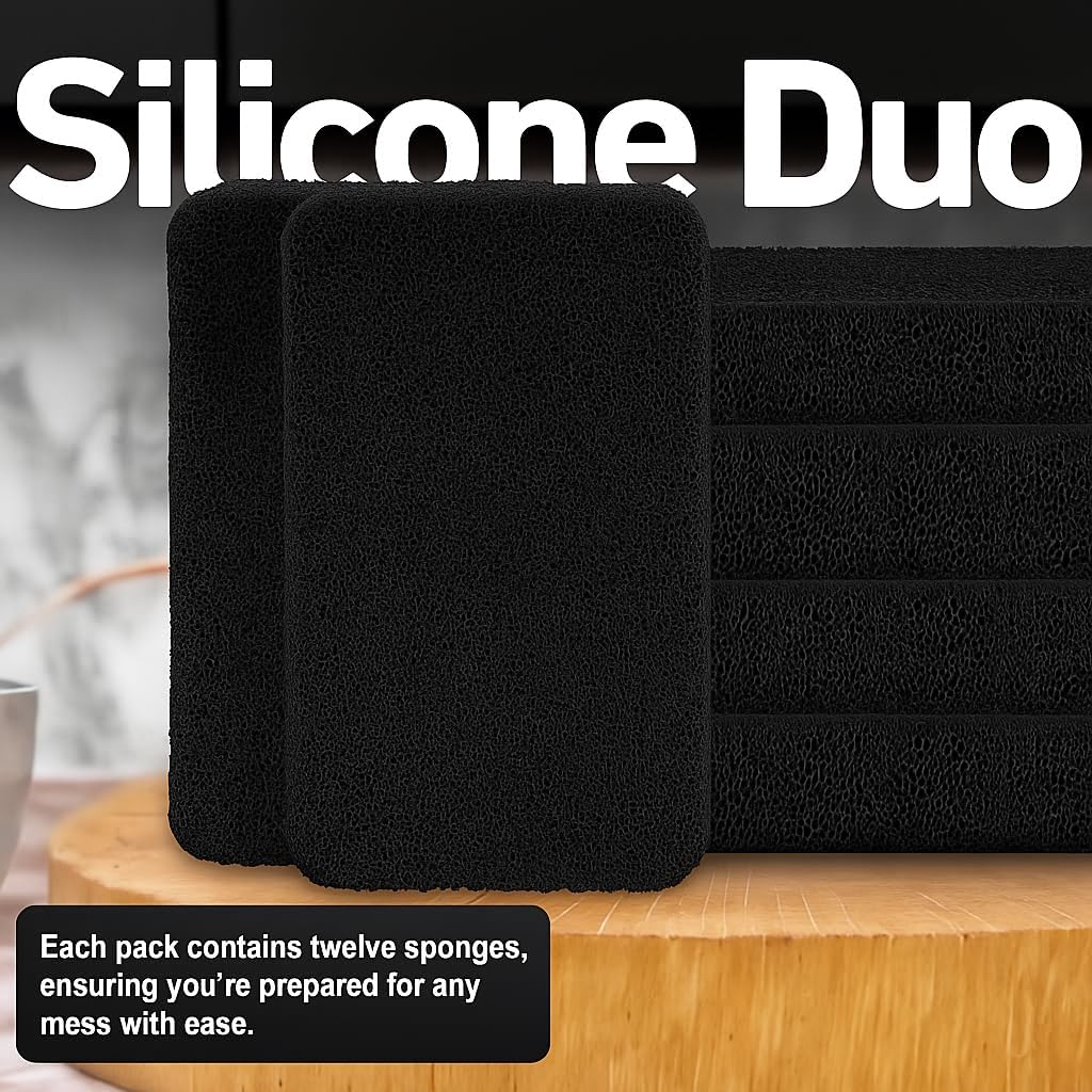 Casanero 12-Pack Silicone Scrubbing Sponges, Heavy-Duty, Non-Scratch | Reusable, Odor-Free, Multi-Purpose Cleaning for Dishes, Non-Stick, Countertops