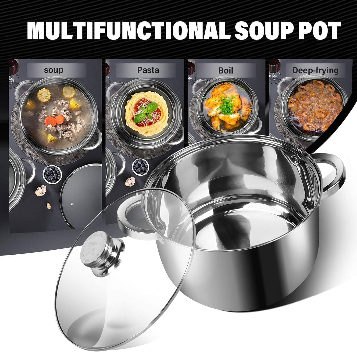 Stainless Steel Stockpot with Lid - 10 Quart Soup Pot for Induction Cooking