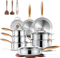 CAROTE 23pcs Tri-Ply Stainless Steel Cookware Set, Pots and Pans Set, Non Stick Induction Kitchen Cooking Sets, Nonstick Cookware Collection, Mirror Polish, Silver