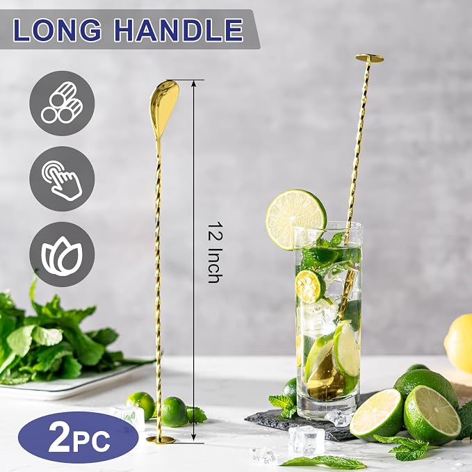BRIOUT 2 Pcs Bar Spoon, 12 Inches Long Handle Drink Stirrer, Stainless Steel - Image 2