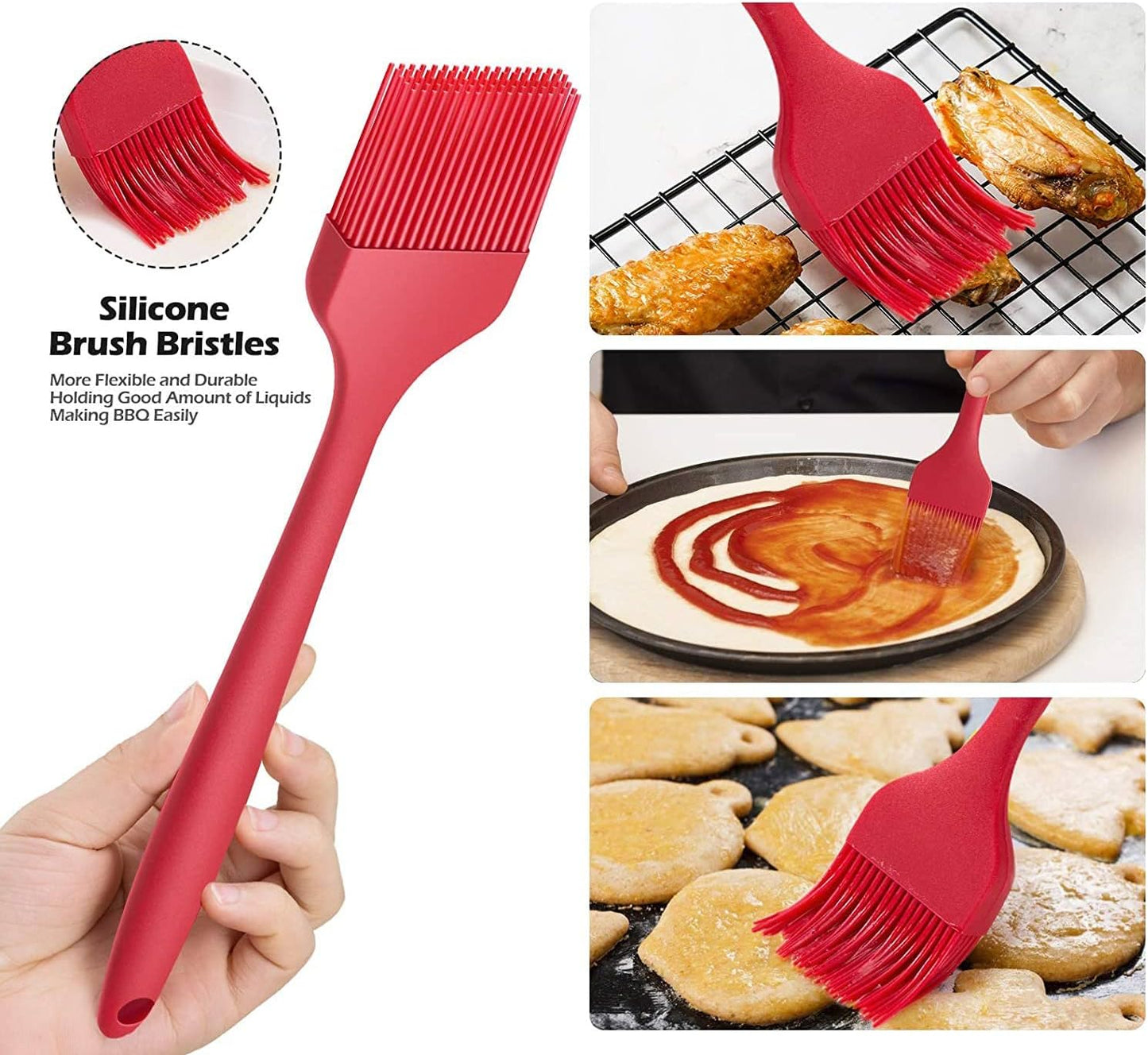 10" Silicone Pastry Basting BIG SIZE Brushes Heat Resistant BPA Free for BBQ Grill Barbecue & Kitchen Baking Cooking Marinating Oil Brushes Soft Bristles Long Handle (3, 10 Inches)