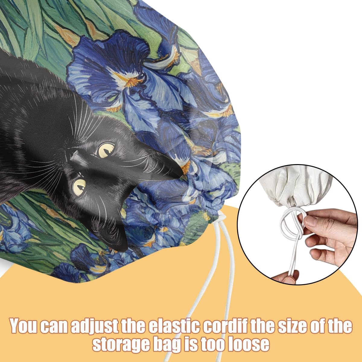 Flower Cat Plastic Bag Holder, Wall Mount Grocery Bag Holder, Plastic Storage bag, Pull Rope Free Adjustment, Plastic Bag Holders for Grocery Bags, Plastic Bag Dispenser for Home Kitchen