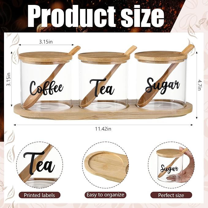 LemonRoad 3 Pack Coffee Sugar Tea Container Set Glass Jars - Image 3