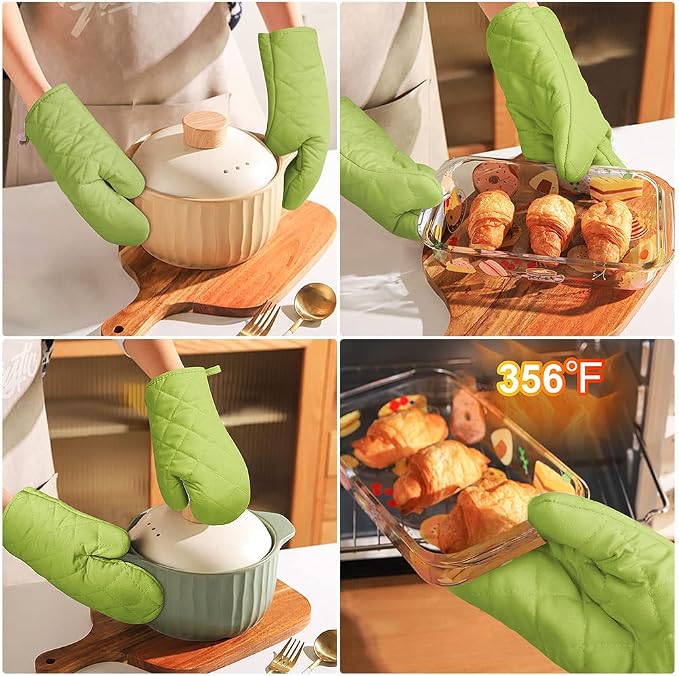 AUAUY Green Oven Mitts, 1 Pair Kitchen Mittens, 392°F Heat Resistant Oven - Image 6