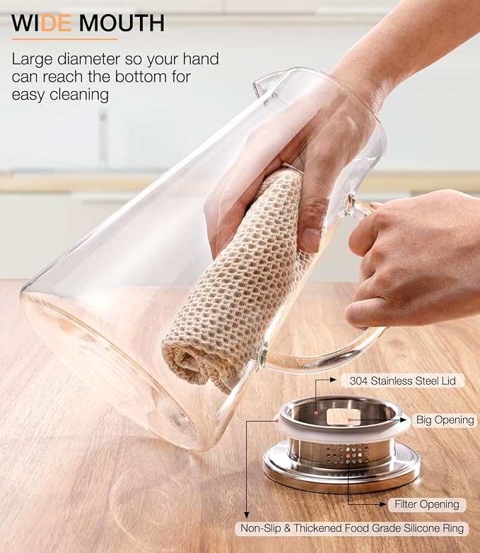 LUNA&MANTHA Glass Pitcher, 2 Liter 68oz Water Pitcher - Image 5