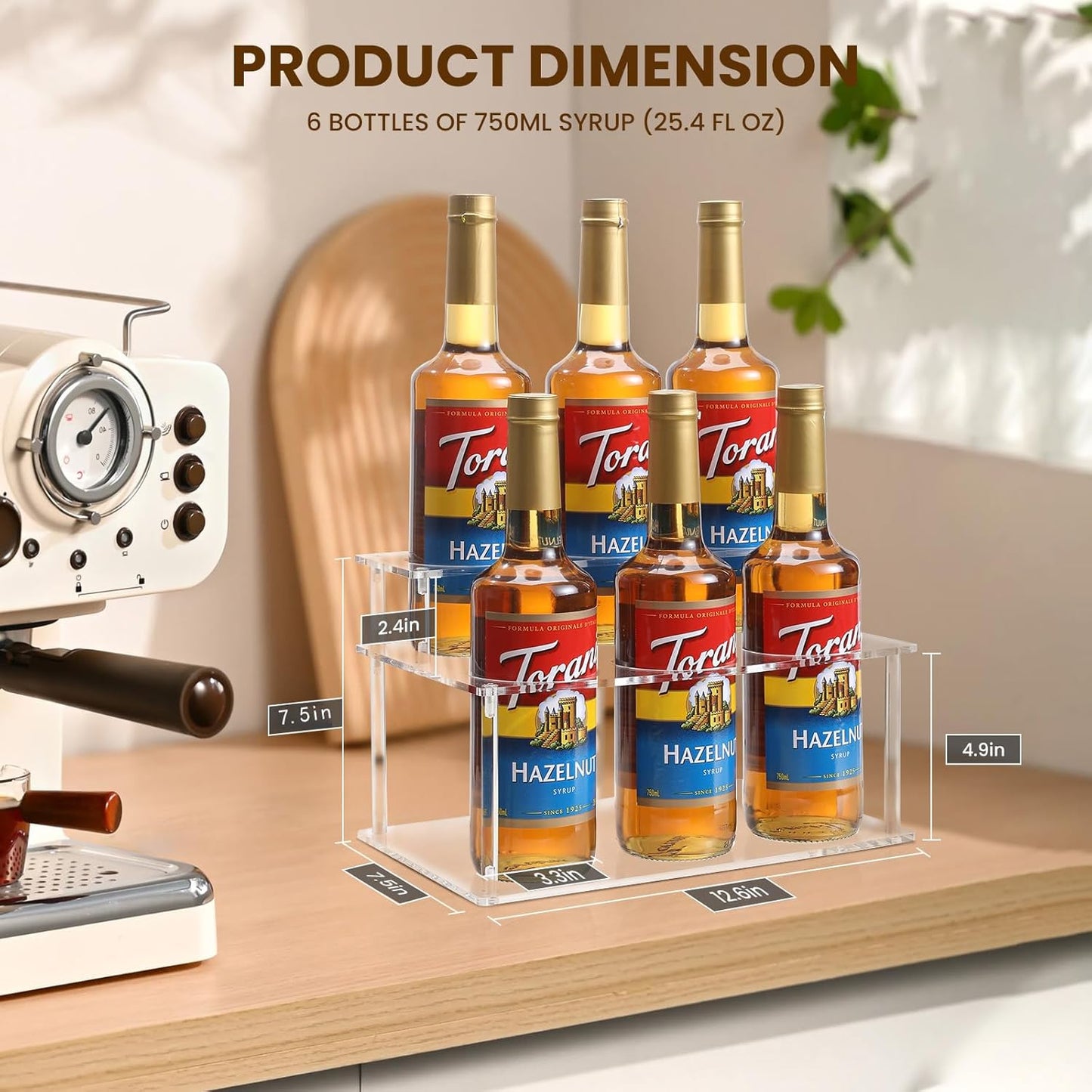 Acrylic Coffee Syrup Rack (6 Bottle Capacity),Syrup Bottle Holder Stand for Coffee Bar,Kitchen.Small Wine Rack for Bar,Family,Storage for Syrup,Wine,Condiments(Transparent)