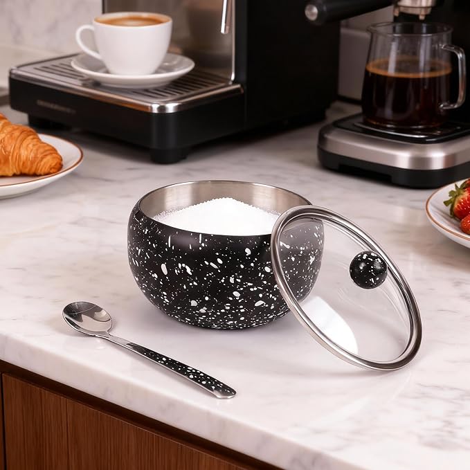 holoith Sugar Container with Glass Lid and Spoon, 16oz Snowflake pattern - Image 2