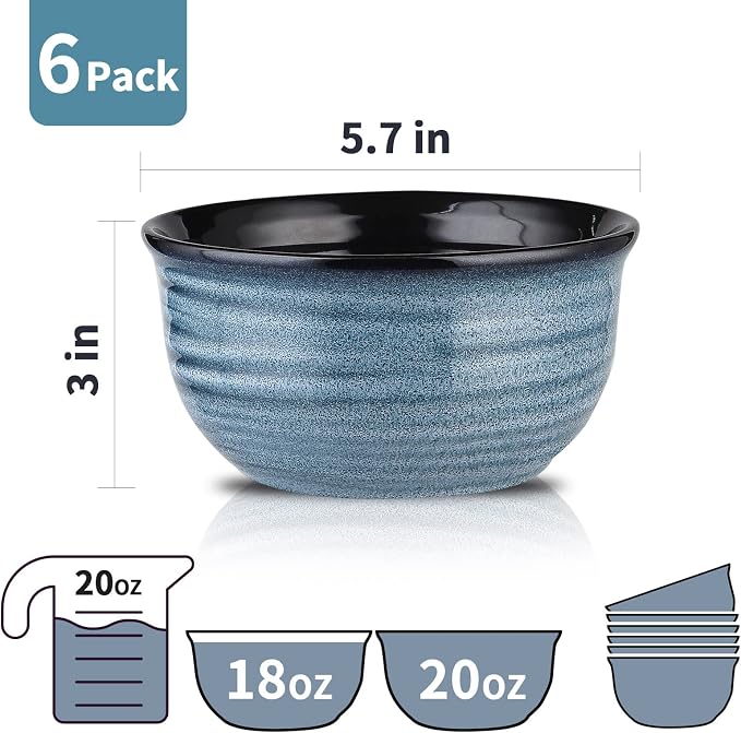HASENSE Ceramic Cereal Bowls Set of 6, 20 Oz Navy Blue Stoneware Bowls - Image 7