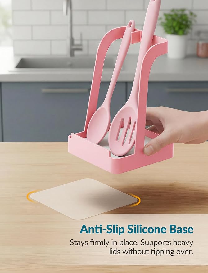 NiHome Kitchen Utensil Holder for Pot Lids & Spoons Pink Kitchen Accessories - Image 4