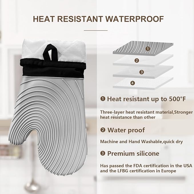 Silicone Oven Mitts-13.6 in Extended Oven Mitts Heat Resistant 500F, Oven Gloves - Image 3