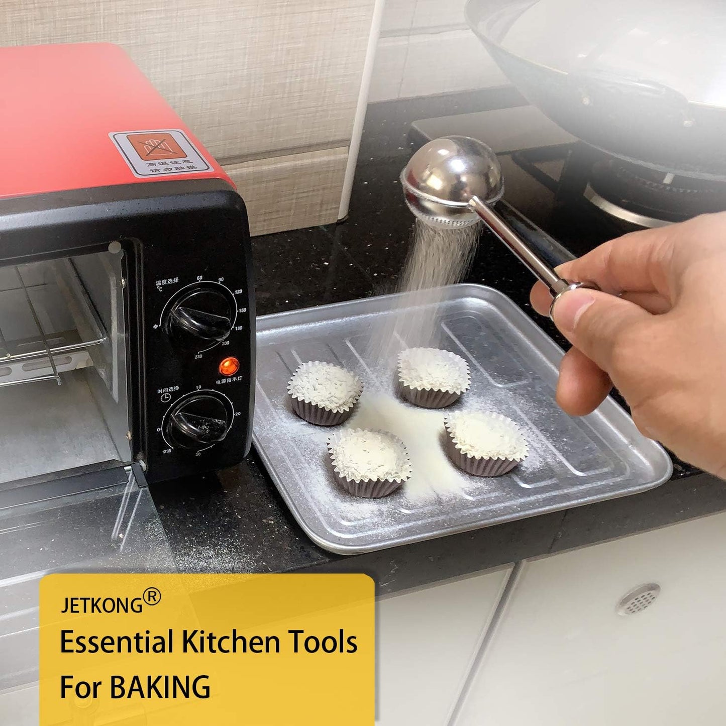 JETKONG Baker's Dusting Wand for Sugar, Flour and Spices, Stainless Steel Powdered Sugar Shaker Duster Sifter, Set of 2