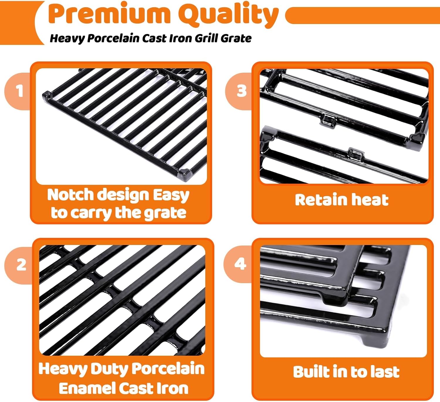 Uniflasy 7638 Porcelain-Enameled Cast Iron Cooking Grates for Weber GS4 Spirit II 300& Spirit 300 Series, E-310 E-330,Genesis Silver/Gold B & C Grill Grates Replacement Parts, Replace for Weber 7639