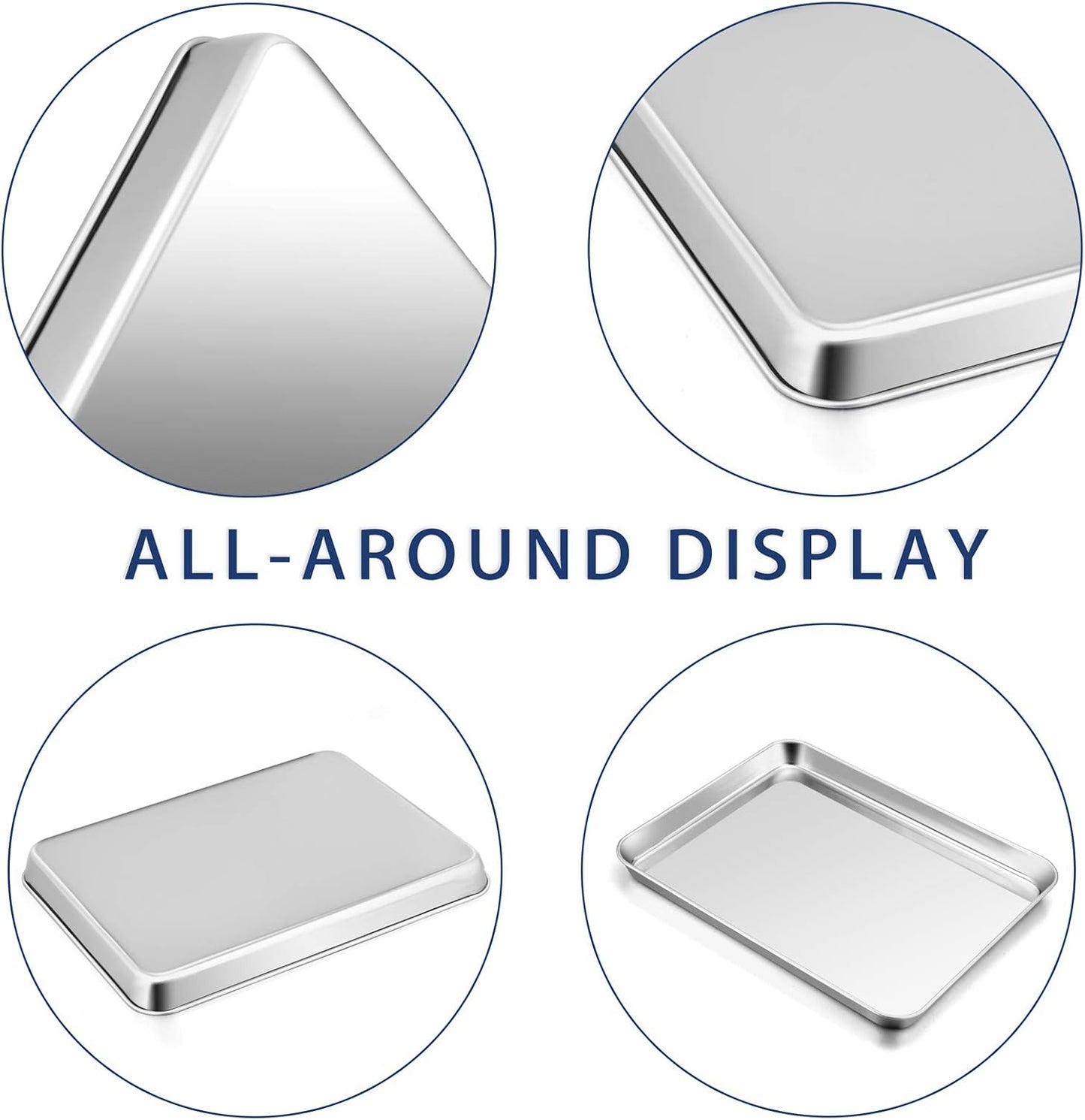 P&P CHEF 16 Inch Baking Cookie Sheet, Oven Pan Tray Stainless Steel Sheet Pan for Kitchen, Oven Bakeware for Multi Uses, Shiny Look & Dishwasher Safe, Healthy & Heavy Duty, 4Pcs