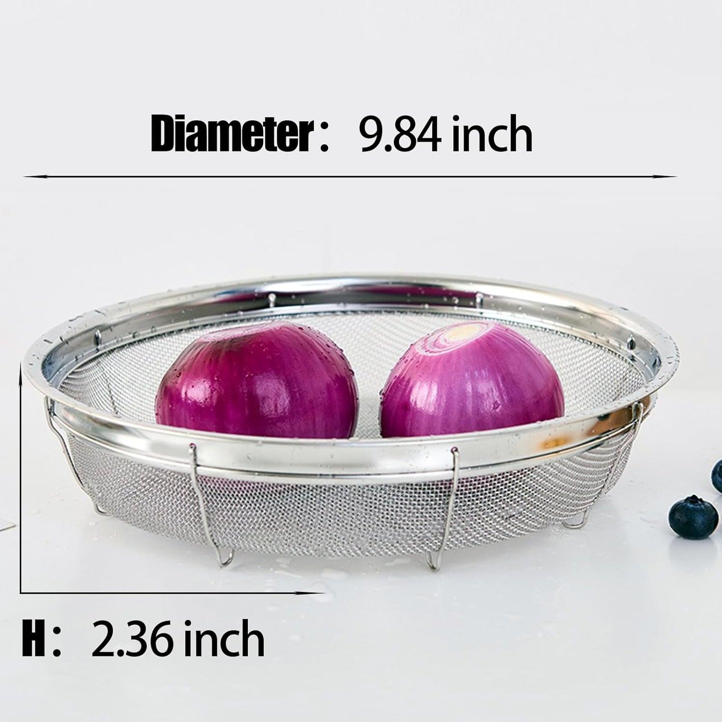 Fine Mesh Strainer for Kitchen, Stainless Steel Colander Bowl for Pasta, Rice, Fruit, Metal Net Baskets with Resting Base - Strain, Drain, Rinse （Diameter 9.84 inch）