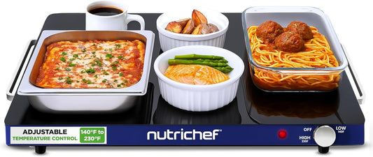 NutriChef Electric Warming Tray | Glass Surface Hot Serving Tray | Adjustable Temperature 140°F to 230°F | Energy Efficient & Space Saving | Perfect for Buffets,Parties & More | 21.2 x 16.5 IN | Blue