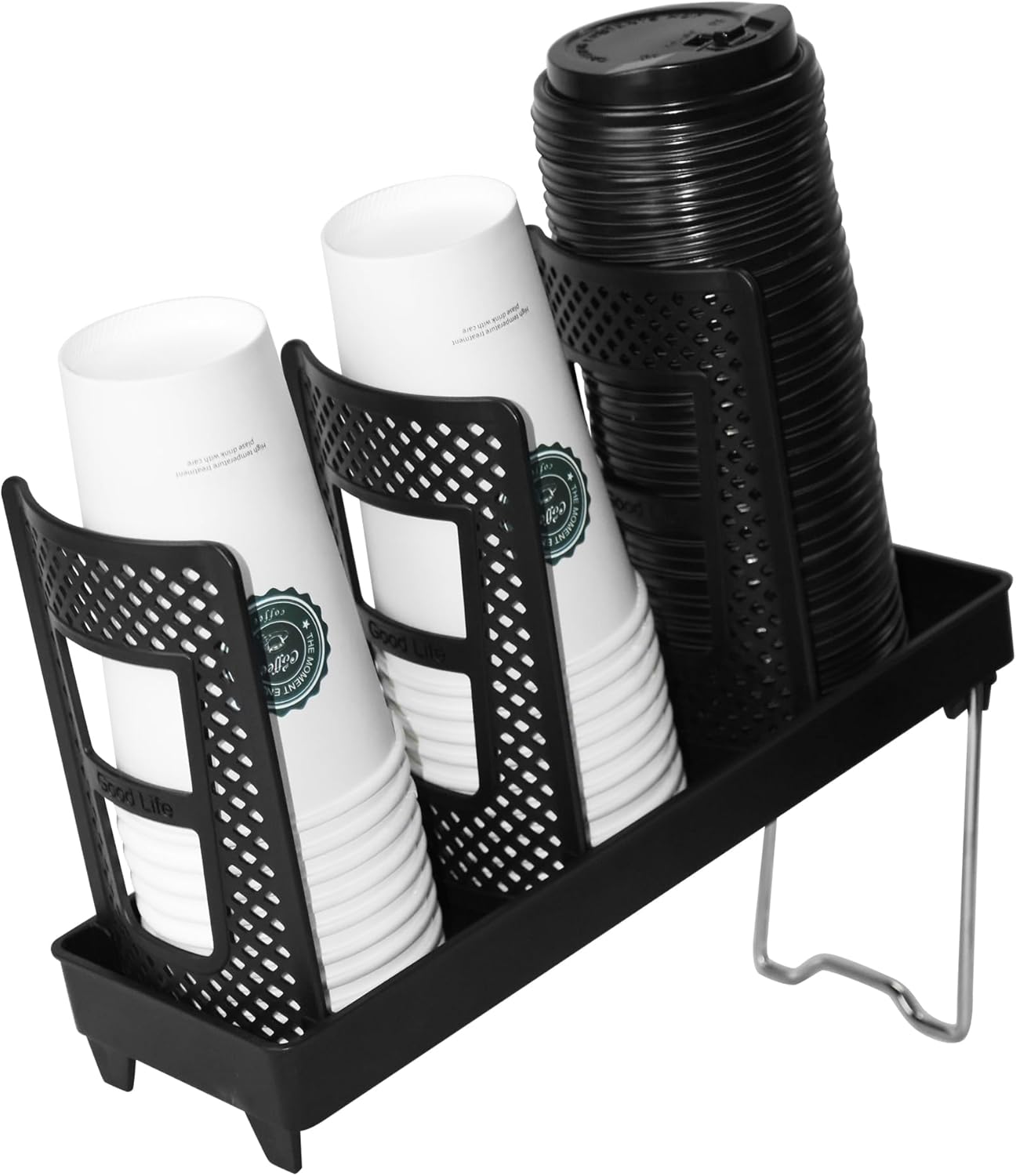 Coffee Cup Holder,Cup and Lid Dispenser with Stand,Disposable Cups Organizer,3 Slots,for Coffee Station,Bar,Office,Home,Restaurant,Breakroom,Countertop
