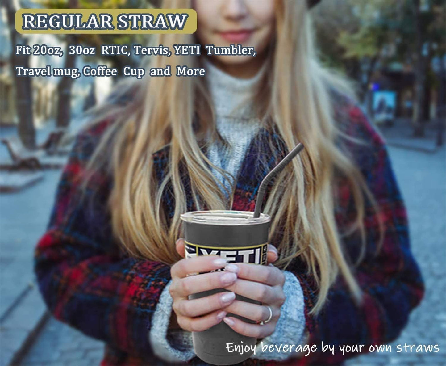 Walfos Reusable Silicone Straws -10.5 Inch Flexible Drinking Bendy straws for Smoothies/20 & 30 oz Tumblers, BPA Free (6 pcs Wide + 1 Cleaning Brushes ）