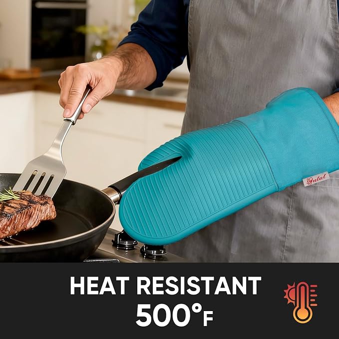 YUTAT Silicone Oven Mitts, High Heat Resistant Up to 500 Degrees, Waterproof - Image 7