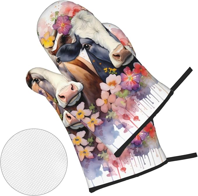 Watercolor Cows Oven Mitts and Pot Holders Sets Daisy Flower Kitchen Oven - Image 2