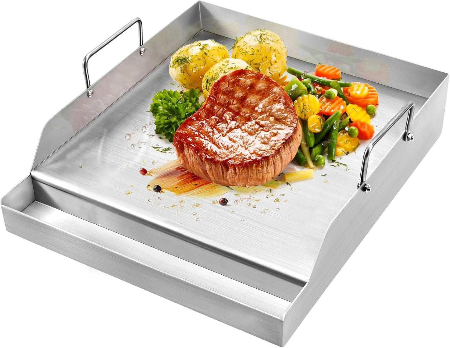 GGC 16" x 12.5" Flat Top Griddle Plate for Gas Grills, Stainless Steel Universal Griddle for Gas Stoves and Camping Stoves, Nonstick Cooking Griddle for Charcoal, Tailgating, Parties