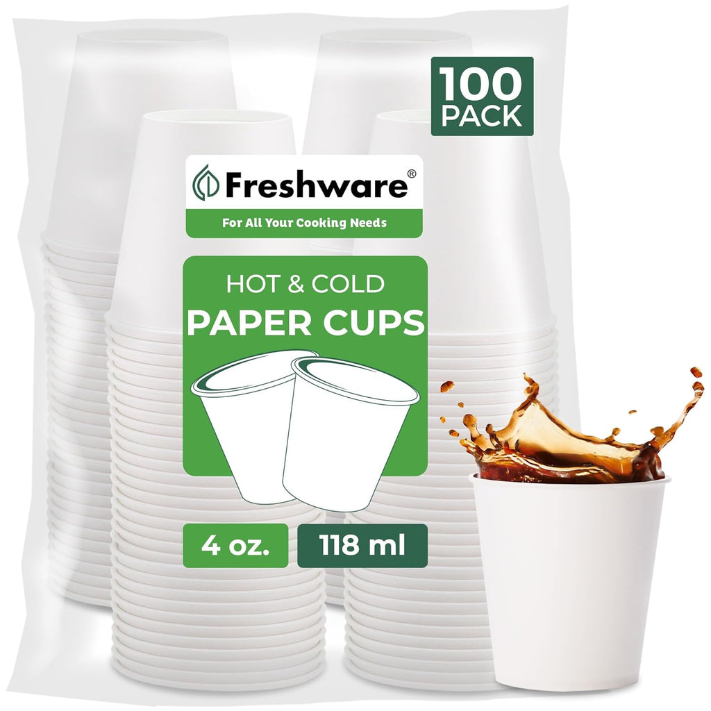Freshware Coffee Cups 4 oz [100 Pack] Disposable Paper Cups for Mouthwash Cups, Hot Paper Coffee Cup, Ideal for Bathroom Cup