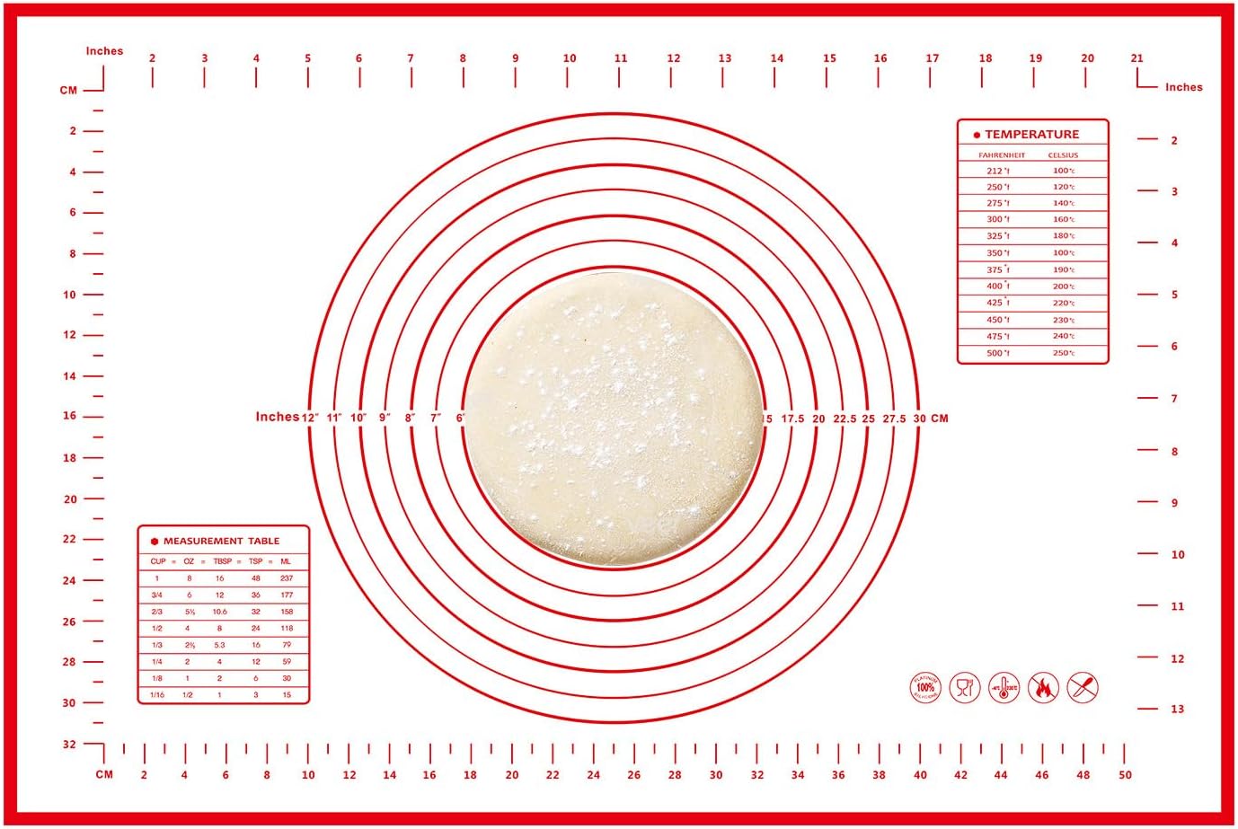Dough Mat Silicone Baking Mats for Rolling Pastry,Kneading Sheet Sourdough Bread Baking Supplies Red 24x16"