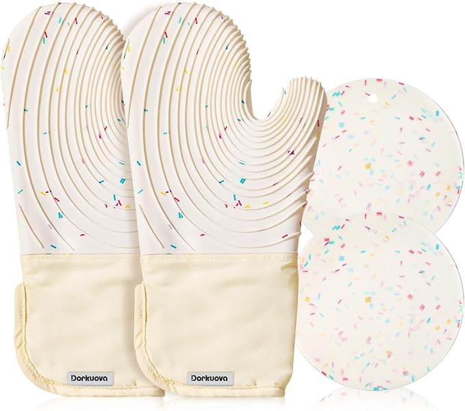 Silicone Mitts Oven, Silicone Oven Mitts Pair, Oven Gloves, Long Cooking Mitts by Dorkuovahome
