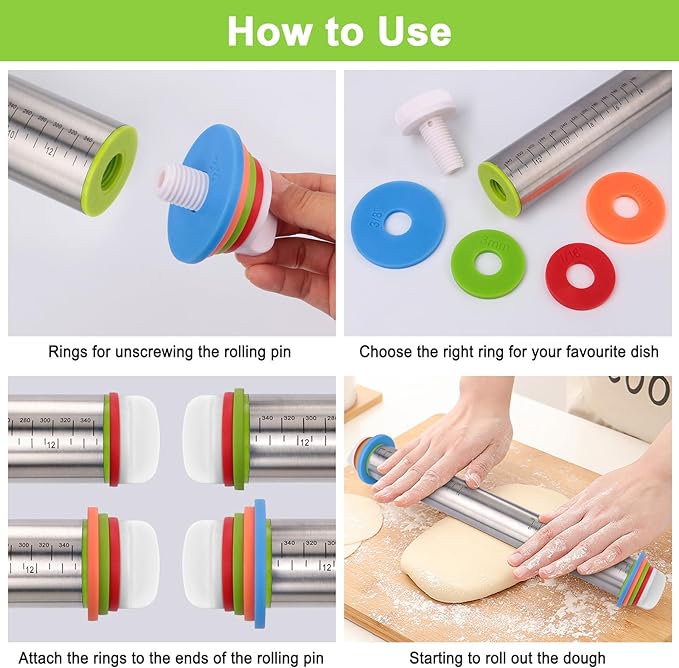 Adjustable Rolling Pin with Thickness Rings - Image 4