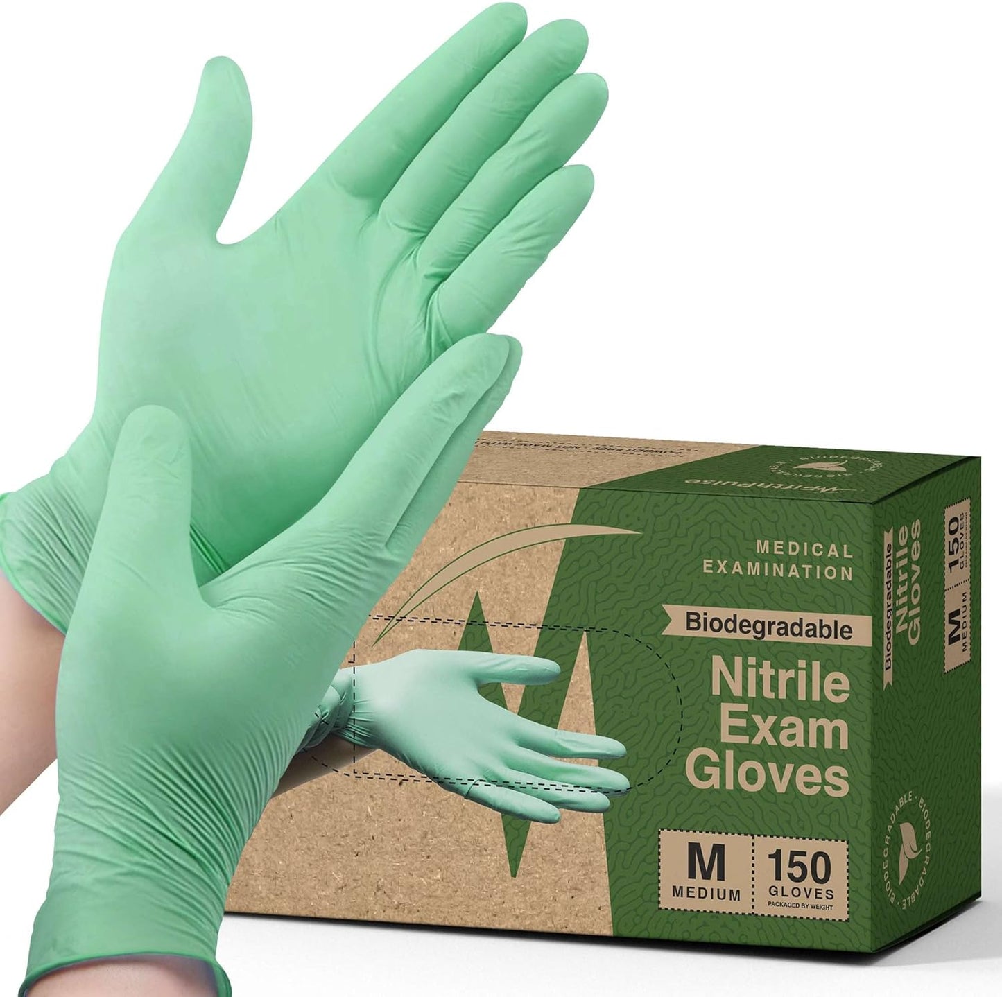 FifthPulse Biodegradable Disposable Nitrile Gloves, 150 Count, Green Food Safe Cooking Gloves - Powder and Latex Free Gloves
