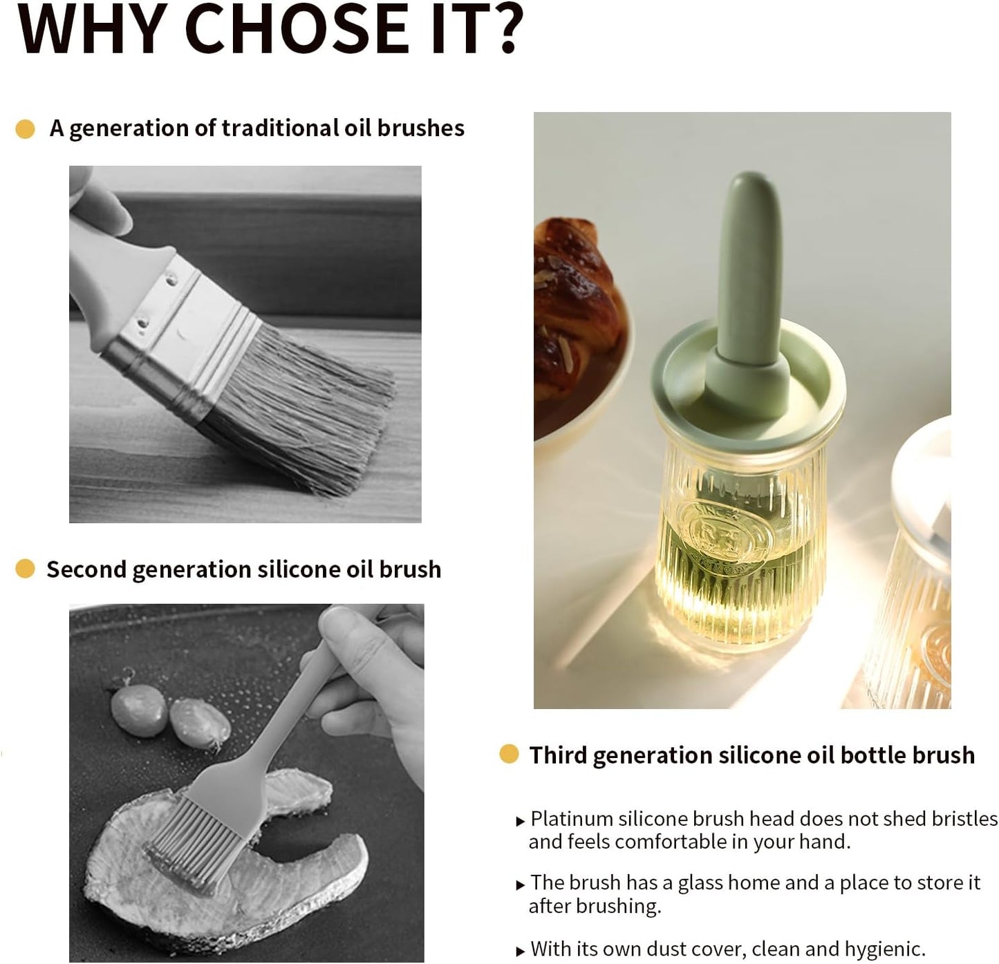 Oil Dispenser with Brush - Glass Olive Oil Dispenser for Kitchen, 3 IN 1 Oil Dispenser Bottle with Silicone Basting Brush for Cooking Vinegar Sauce BBQ Grill Frying (Green/White)