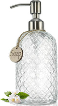 JASAI 18Oz Gem Patterned Clear Glass Soap Dispenser by JASAIHOME