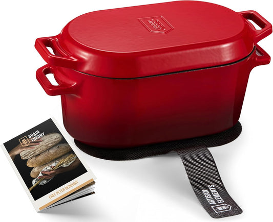 Kook Dutch Oven with Lid, Dual Handles, Enameled Cast Iron, Great for Baking Bread, Cooking and Roasting, Dishwasher Safe, 3.4 Qt, Cherry Ombre