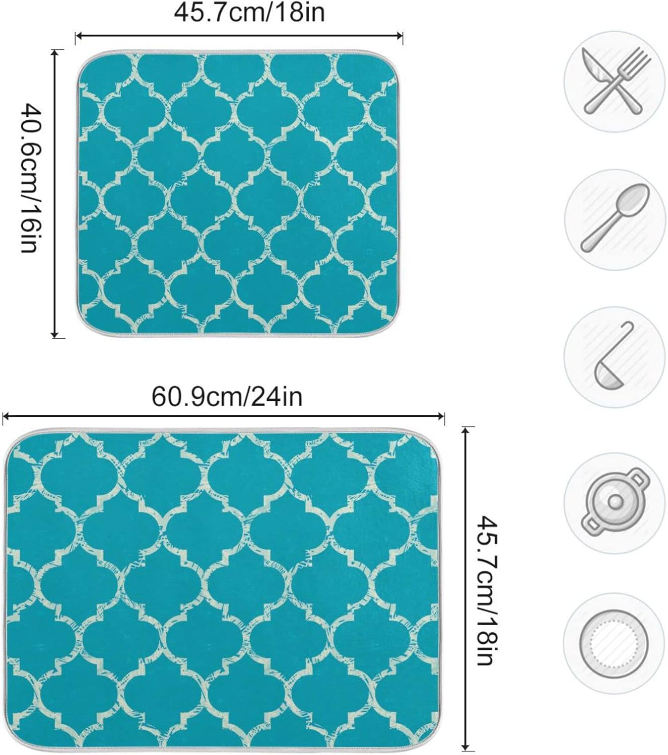 senya Super Absorbent Dish Drying Mat, Microfiber Fast-Drying Dish Mat, 24'' x 18'', Kitchen Dish Drying Pad, Beautiful Grunge White Morrocan Trellis