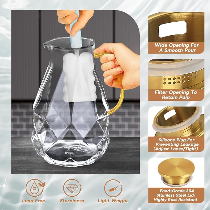 Yirilan Glass Pitcher, 2.4Liter Water Pitcher - Image 4