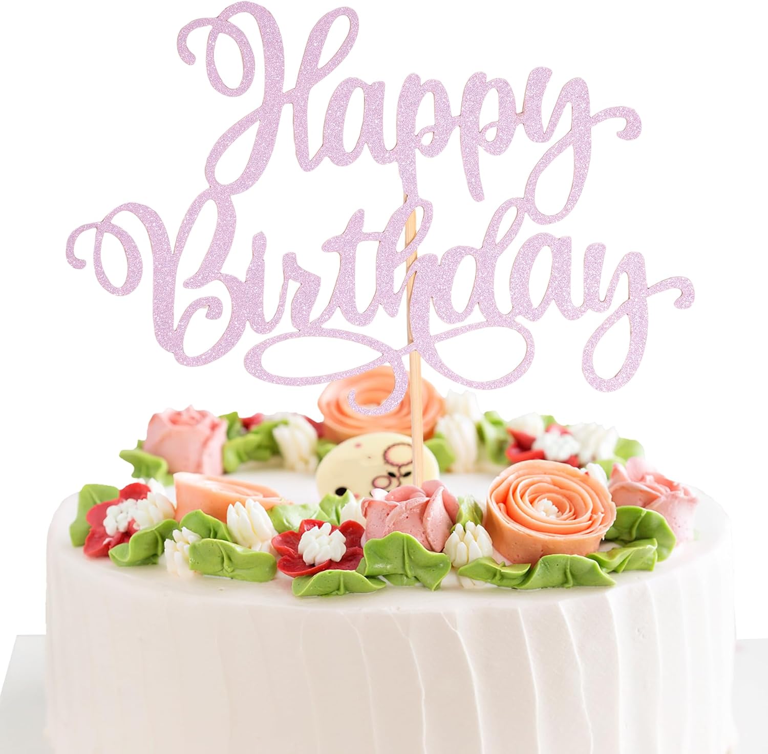 Happy Birthday Cake Toppers 9 Inch Glitter Happy Birthday Cake Toppers Pick for Birthday Anniversary Theme Party Cake Decorations Supplies - Litht Pink