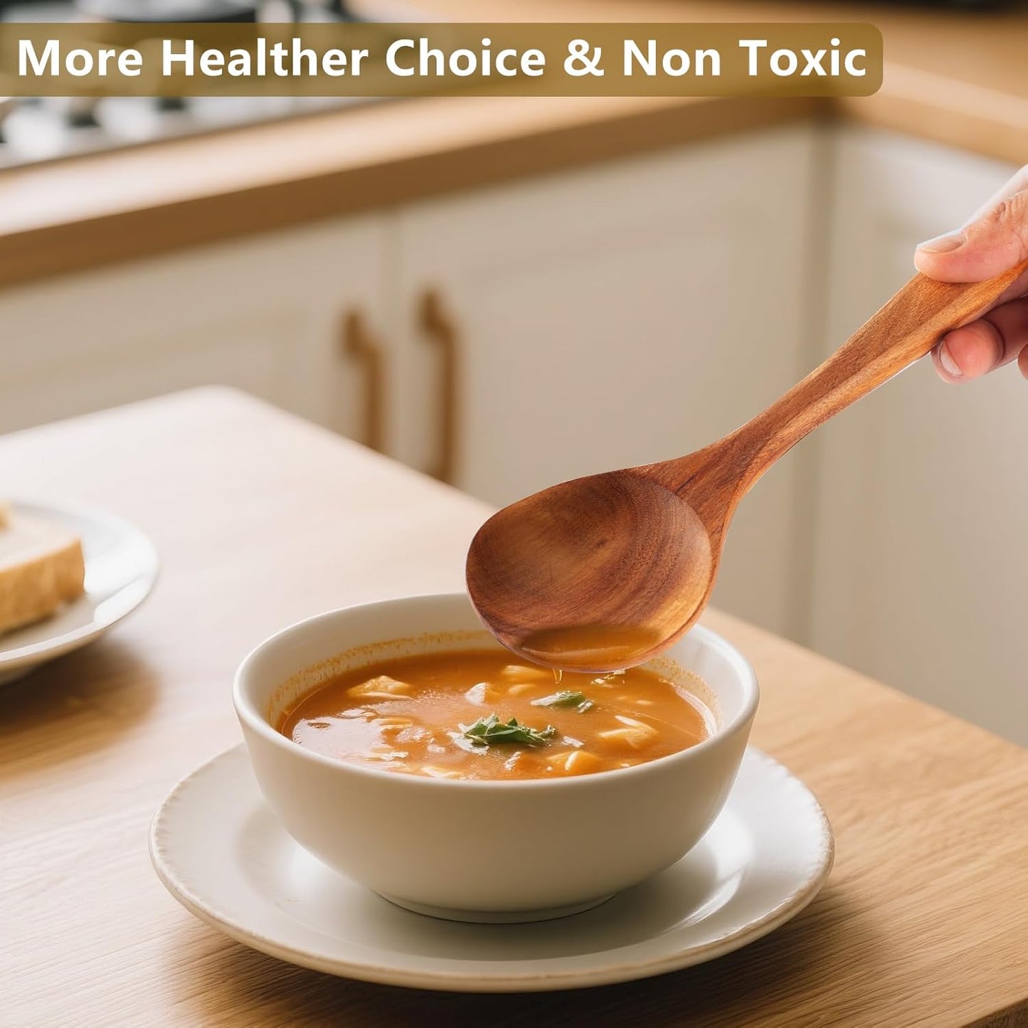 6 Pack Wooden Spoons For cooking – Heat-Resistant Premium Teak Wood Spatula with Comfort Grip, Lightweight Kitchen Cooking Utensils set, wood Spoon utensil Set Perfect for Non-Stick Cookware