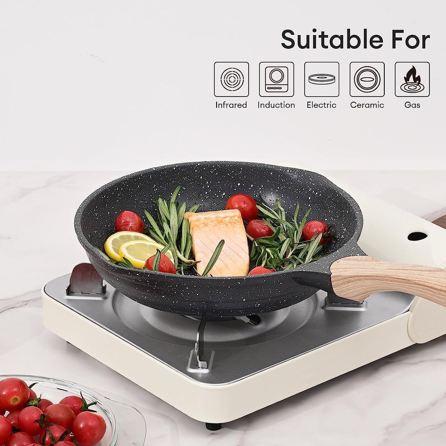 JEETEE 12.5 Inch Nonstick Frying Pan, Stone Coating Cookware, Nonstick Omelette Pan with Heat-Resistant Handle, Induction Skillet for Eggs (Grey)