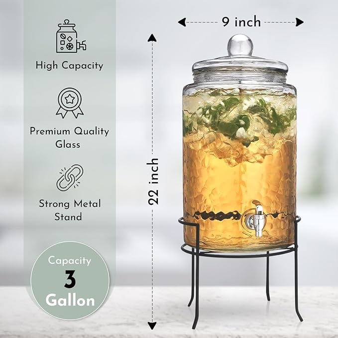 MosJos 3 Gallon Glass Drink Dispenser - Image 4