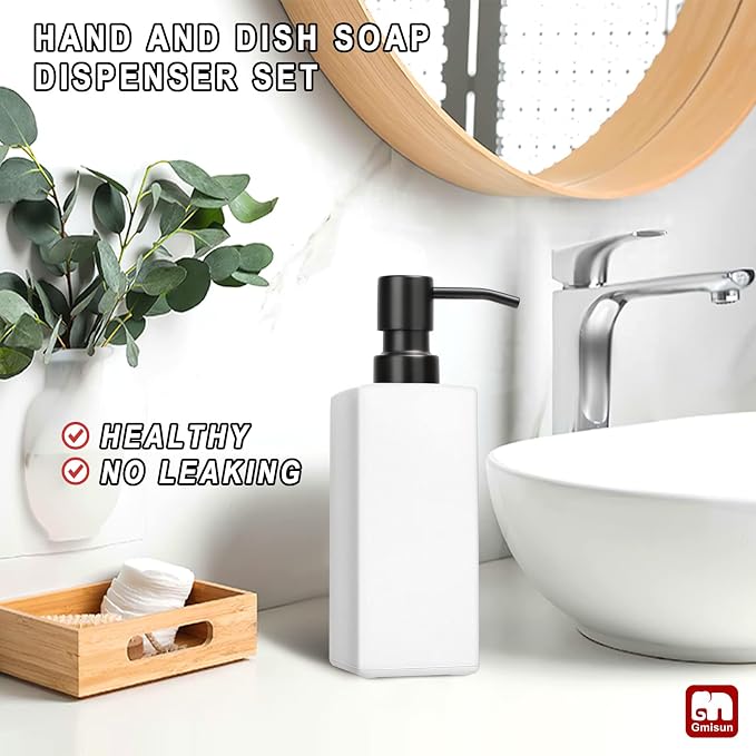 GMISUN White Soap Dispenser, Bathroom Hand Soap Dispenser, Glass Dispenser - Image 4